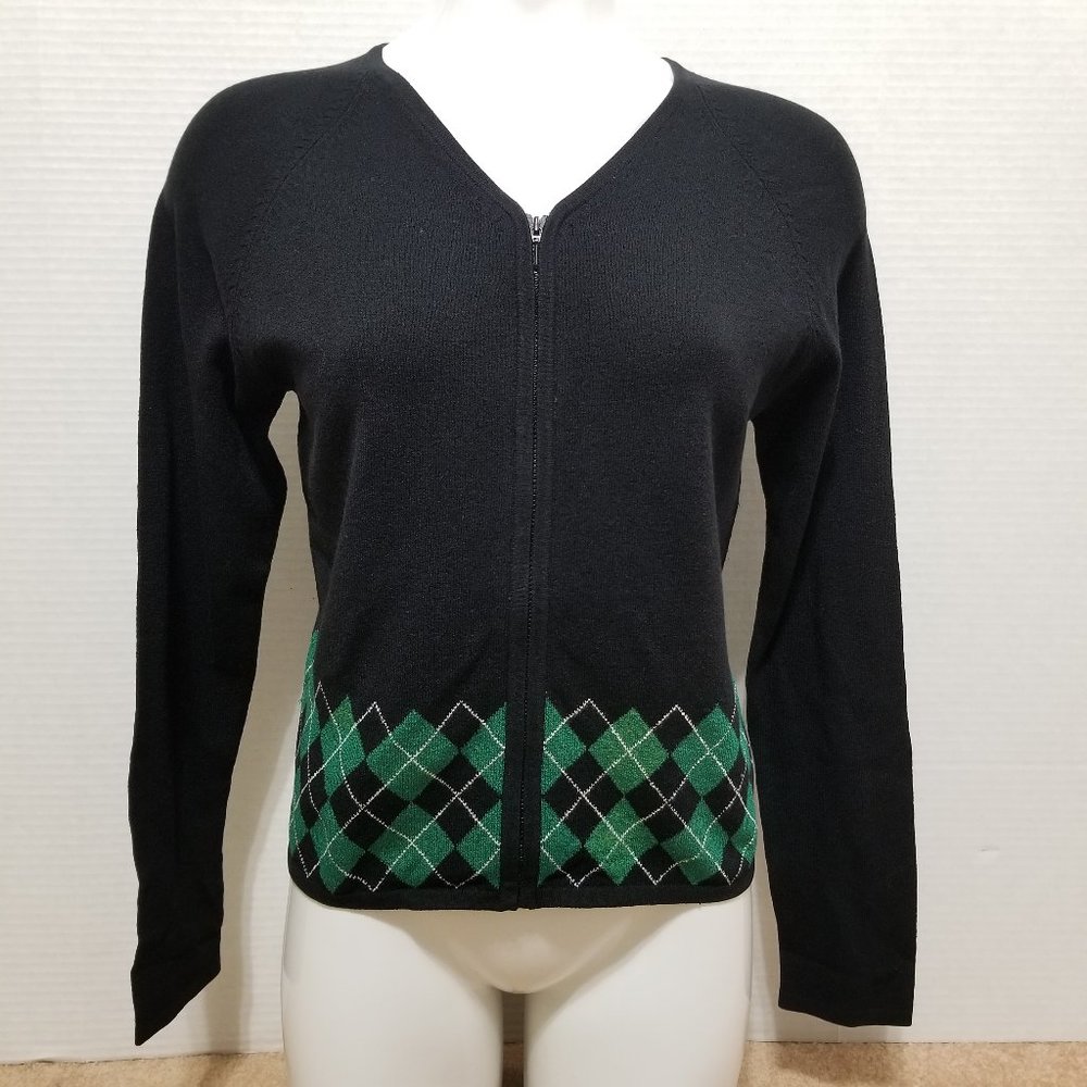 Pendleton cardigan Petite Small argyle zip front sweater Clueless VINTAGE?